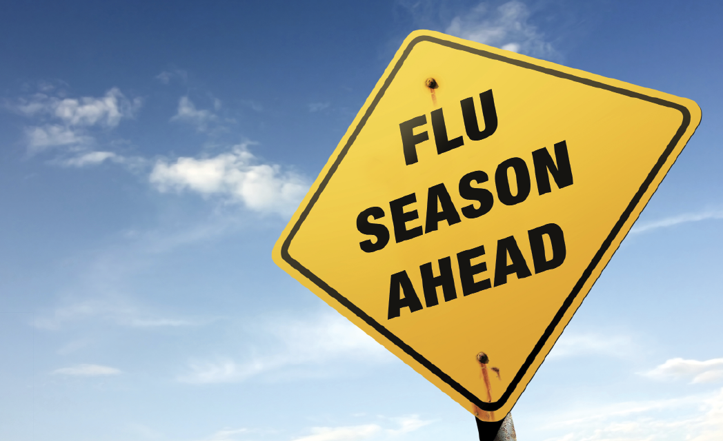 Sign reading flu season ahead.