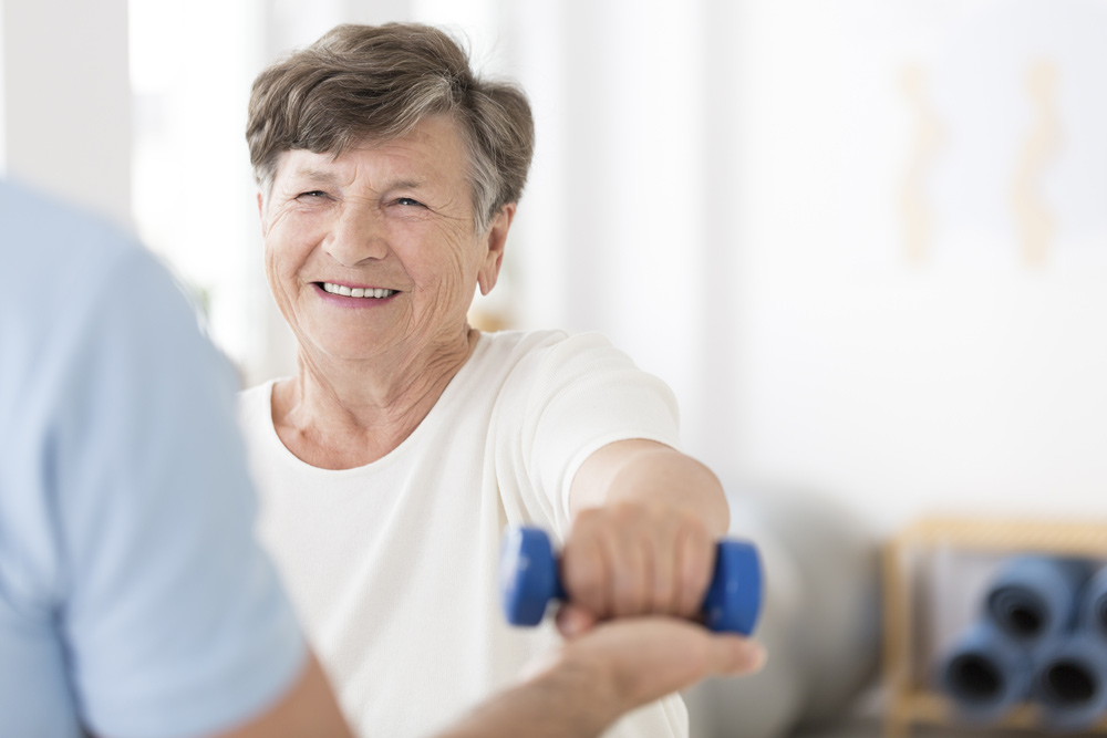 Elderly woman doing exercise to relieve stress