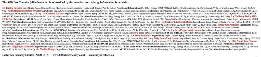 ingredients of born in the 30s nostalgic sweet box